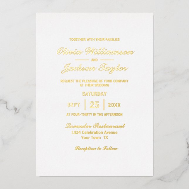 Elegant Minimalist Gold Foil Text Wedding (Front)