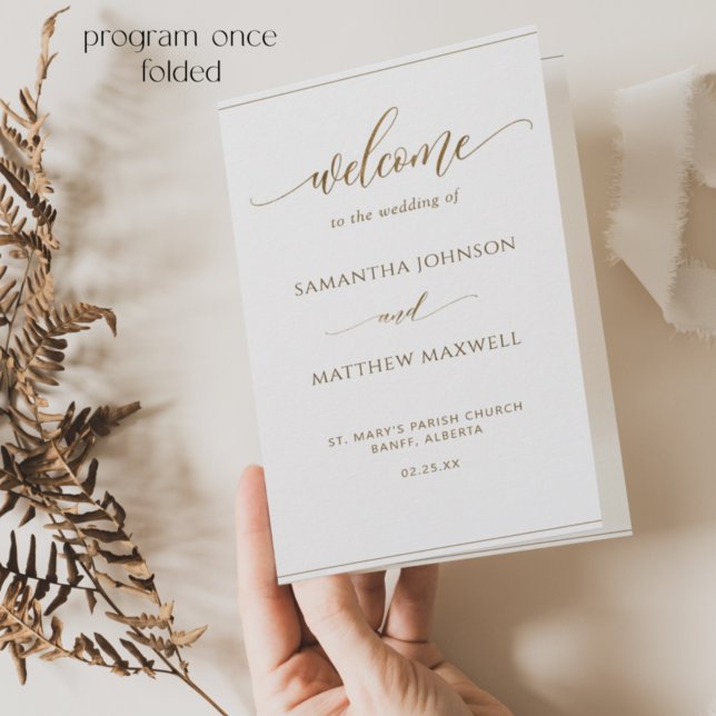 Elegant Minimalist, Gold Folded Wedding Program (Creator Uploaded)