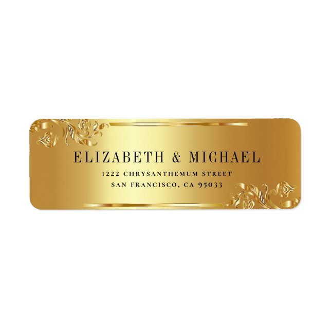 Elegant Minimalist Gold frame Return Address  Label (Front)