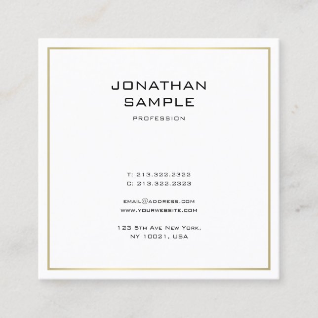 Elegant Minimalist Gold Look Trendy Professional Square Business Card (Front)