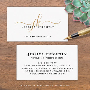 Elegant Minimalist Gold Monogram Script Initials Business Card