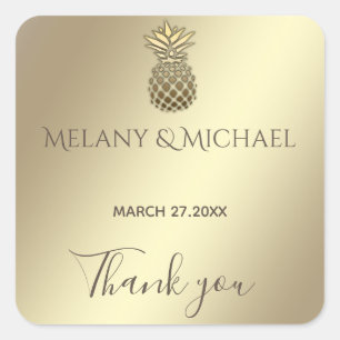 Elegant Minimalist gold pineapple Thank you Square Sticker