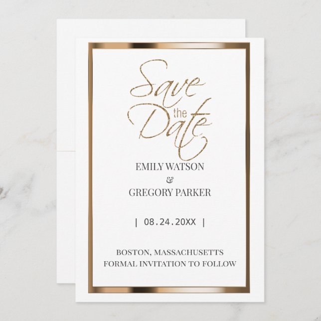 Elegant minimalist gold save the date (Front/Back)