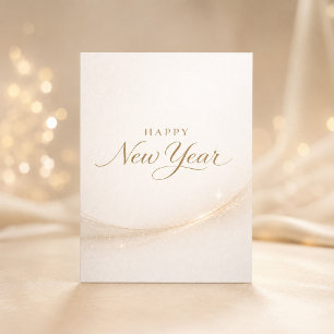 Elegant Minimalist Gold Script Happy New Year Holiday Card