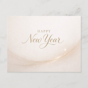 Elegant Minimalist Gold Script Happy New Year Holiday Postcard