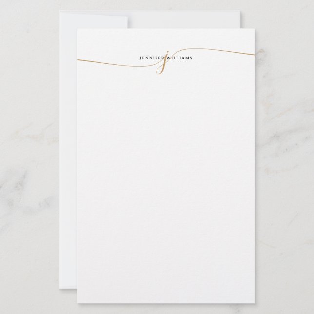 Elegant Minimalist Gold Script Monogram Stationery (Front)