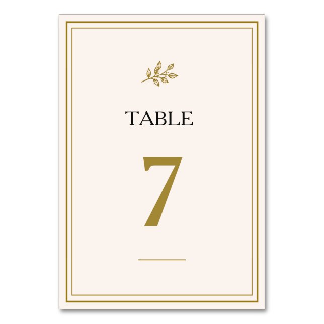 Elegant Minimalist Gold Wedding Table Card (Front)