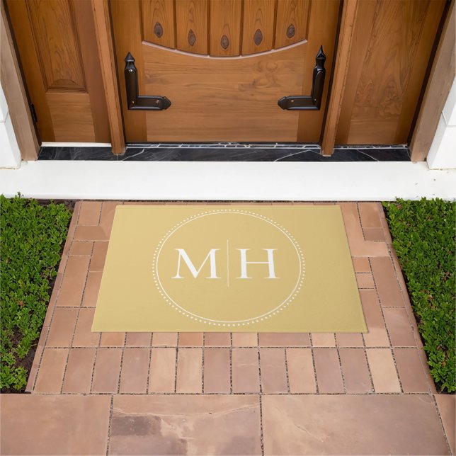 Elegant Minimalist Gold White Monogram Doormat (Outdoor)
