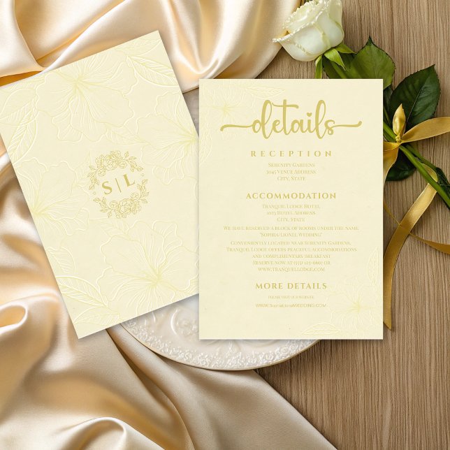 Elegant Minimalist Golden Floral Wedding Enclosure Card (Creator Uploaded)