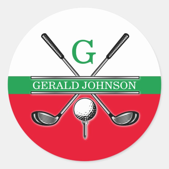Elegant Minimalist Golf Monogram Classic Round Sticker (Front)
