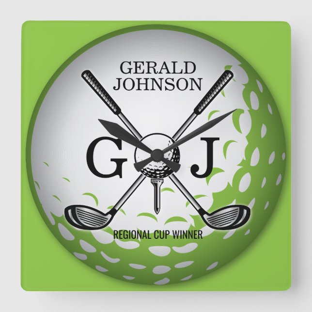Elegant Minimalist Golf Monogram Design Square Wall Clock (Front)