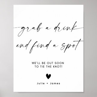 Elegant Minimalist Grab a Drink Wedding Sign Templ
