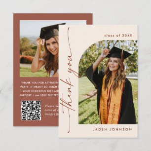 Elegant Minimalist Graduation 2 Photo QR code Thank You Card