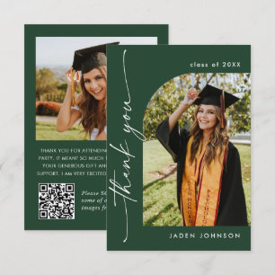 Elegant Minimalist Graduation 2 Photo QR code Thank You Card