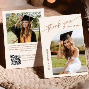 Elegant Minimalist Graduation 2 Photo QR code Thank You Card