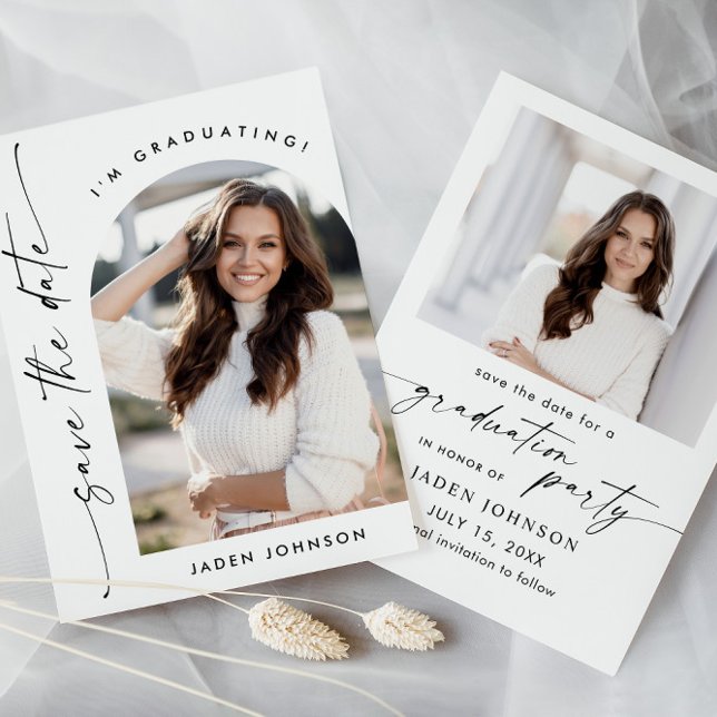 Elegant Minimalist Graduation Party 2 Photo Save The Date (Creator Uploaded)