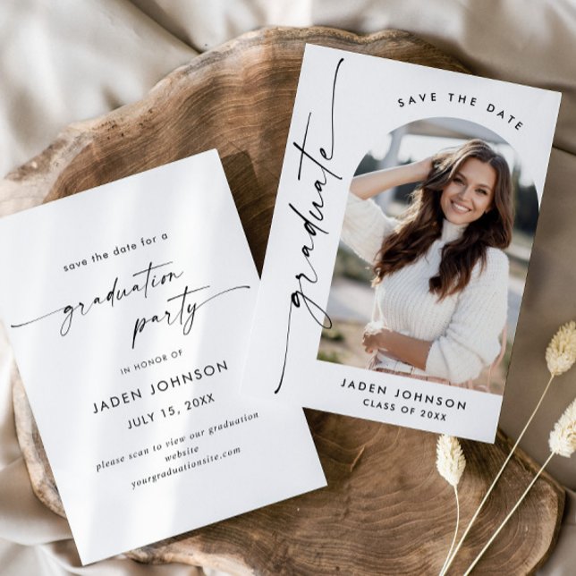 Elegant Minimalist Graduation Party One Photo Save The Date (Creator Uploaded)
