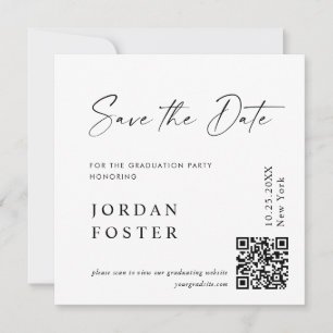 Elegant Minimalist Graduation Photo QR code Save The Date