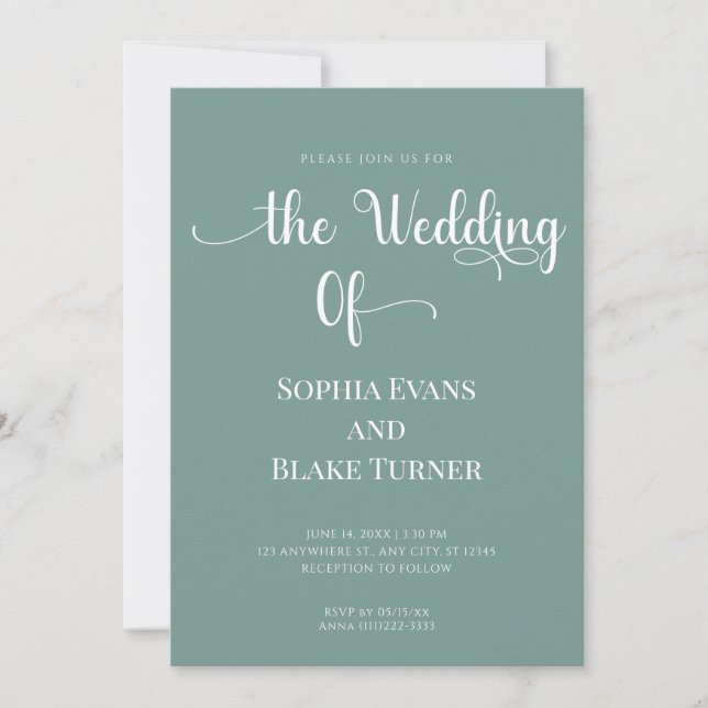 Elegant Minimalist Green and White Wedding Invitation (Front)