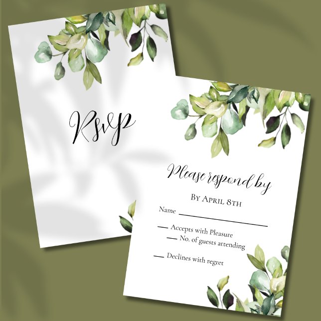 Elegant Minimalist Green Botanicals Wedding RSVP Card (Creator Uploaded)