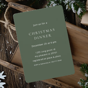 "Elegant Minimalist Green Christmas Dinner  Invitation