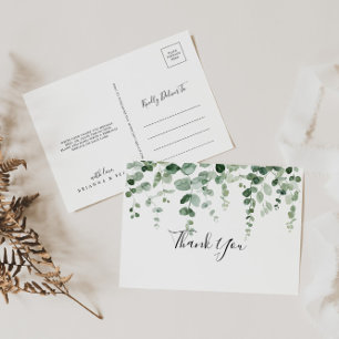 Elegant Minimalist Green Eucalyptus Thank You Postcard
