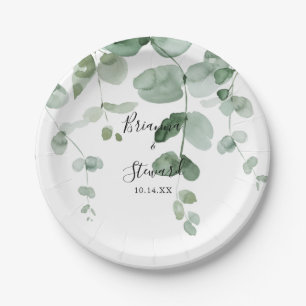 Elegant Minimalist Green Eucalyptus Wedding Cake  Paper Plate