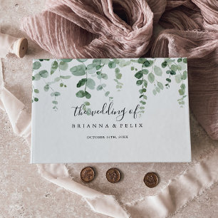 Elegant Minimalist Green Eucalyptus Wedding  Guest Book