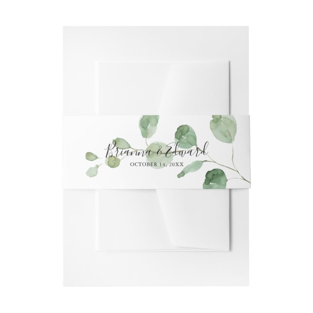 Elegant Minimalist Green Eucalyptus Wedding  Invitation Belly Band (Front Example)
