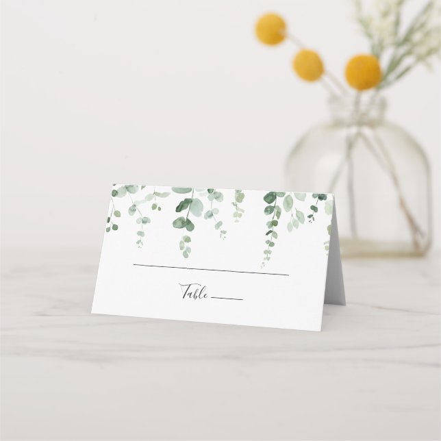 Elegant Minimalist Green Eucalyptus Wedding  Place Card (Front)