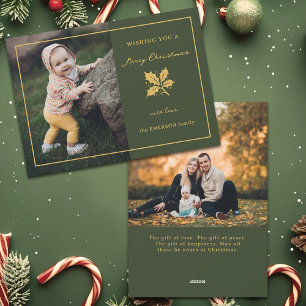 Elegant Minimalist Green/Gold Photo Holiday Card