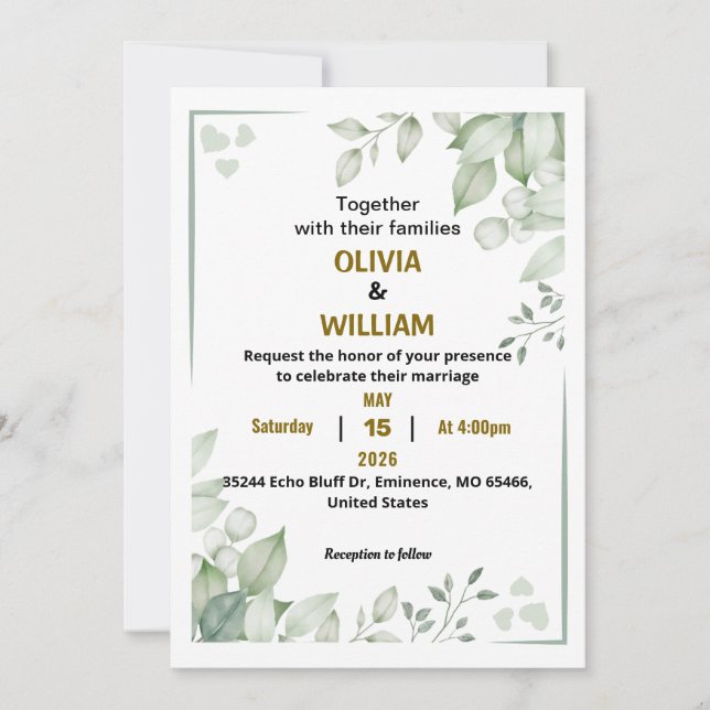 Elegant Minimalist Green Leaf Acrylic Wedding Invi Invitation (Front)