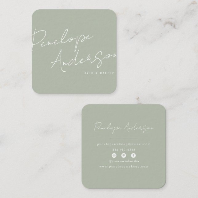 Elegant Minimalist Green Pistachio Chic Modern   Square Business Card (Front/Back)