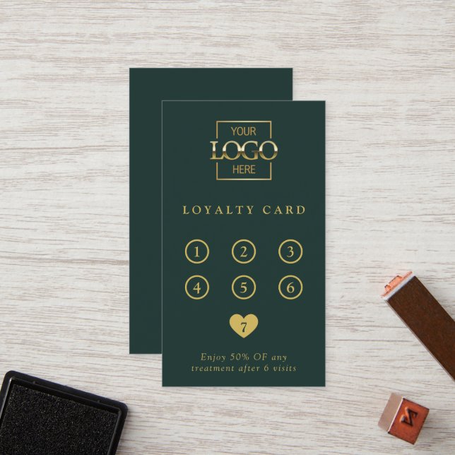 Elegant Minimalist Green Professional Company Logo Loyalty Card (Front/Back In Situ)