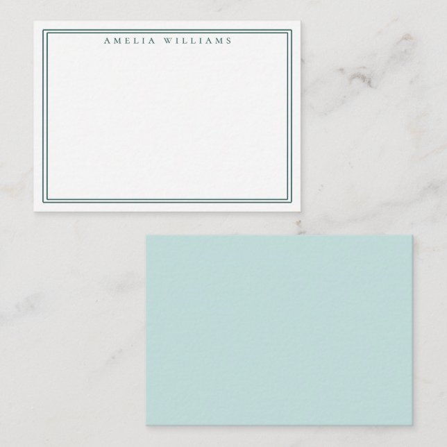 Elegant Minimalist Green Two Border Note Card (Front/Back)