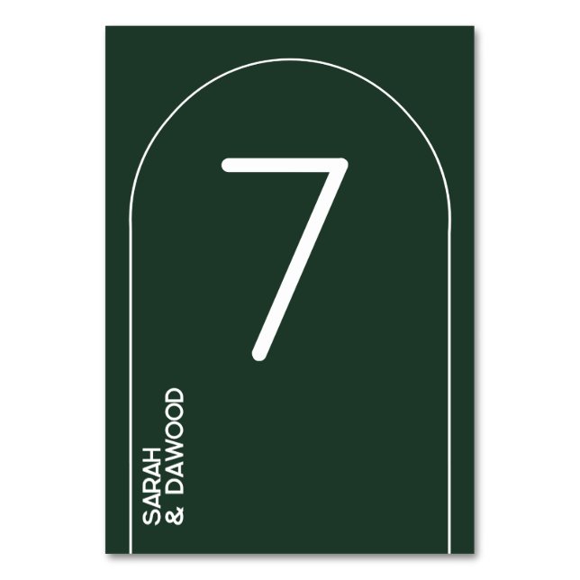 Elegant Minimalist Green White Muslim Wedding Table Number (Front)