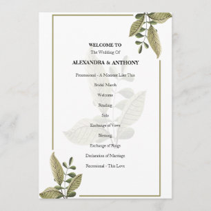 Elegant Minimalist Greenery Wedding Program