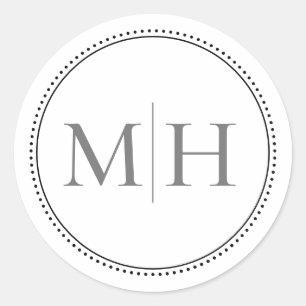 Elegant Minimalist Grey Monogram Dotted Border Classic Round Sticker
