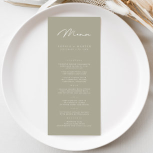 Elegant Minimalist Grey Olive Wedding Menu
