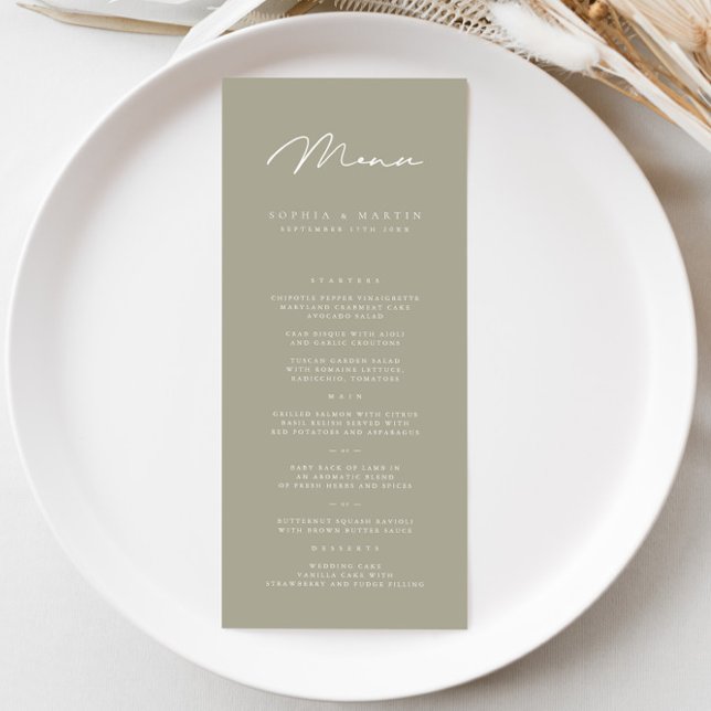 Elegant Minimalist Grey Olive Wedding Menu (Creator Uploaded)