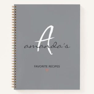 Elegant Minimalist Grey Recipe Notebook