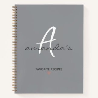 Elegant Minimalist Grey Recipe Notebook