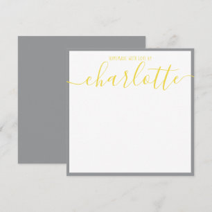 Elegant Minimalist Grey Strip Yellow Script Name Card