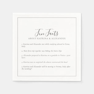 Elegant Minimalist Grey & White Fun Facts Wedding Napkin