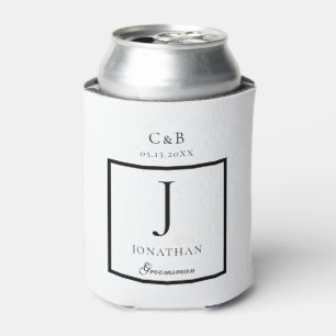 Elegant Minimalist Groomsman Monogram script  Can Cooler