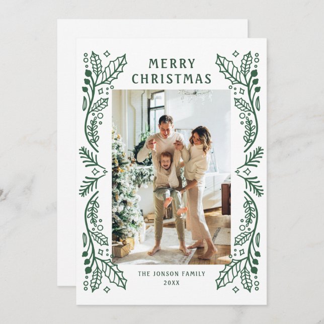 Elegant Minimalist Hand Drawn Christmas 2 Photo Holiday Card (Front/Back)