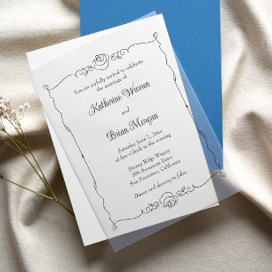 Elegant Minimalist Hand Drawn Rose Frame Vellum Invitations