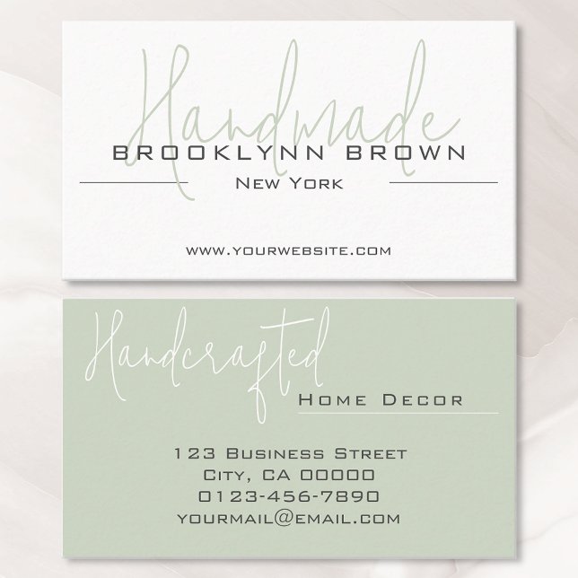Elegant Minimalist Handmade Handcrafted Mint Green Business Card (Creator Uploaded)