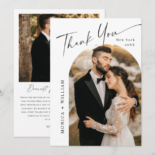 Elegant Minimalist Handwriting Wedding 2 Photo Thank You Card