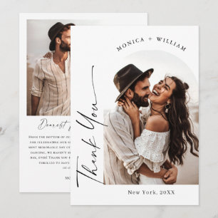 Elegant Minimalist Handwriting Wedding 2 Photo Thank You Card